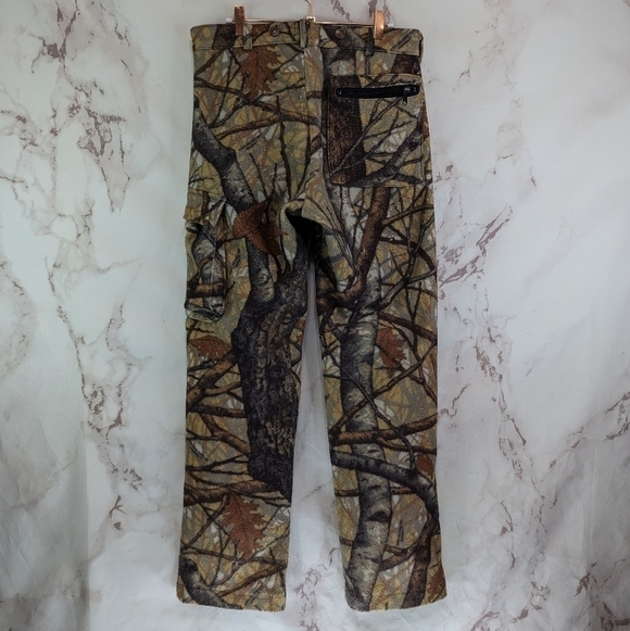 Cabela's Other - Cabelas Pants Mens 31 X 33 Camo Hunting Fleece Woodland Pockets Zipper Vintage